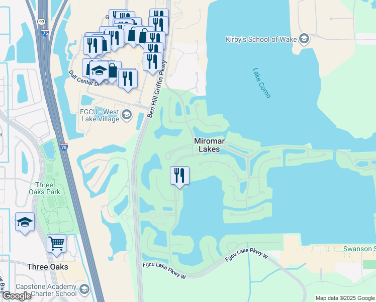 map of restaurants, bars, coffee shops, grocery stores, and more near 10301 Via Anacapri Court in Miromar Lakes