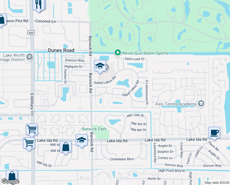 map of restaurants, bars, coffee shops, grocery stores, and more near 3995 Laurelwood Lane in Delray Beach