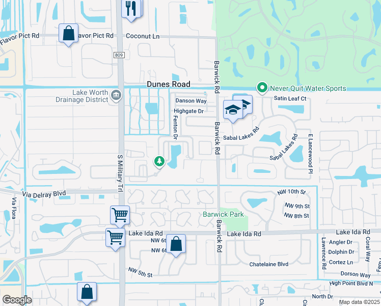 map of restaurants, bars, coffee shops, grocery stores, and more near 1445 East Bexley Park Drive in Delray Beach