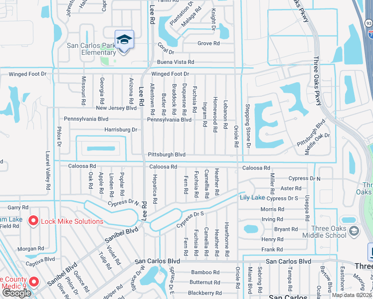 map of restaurants, bars, coffee shops, grocery stores, and more near 17548 Fuchsia Road in Fort Myers