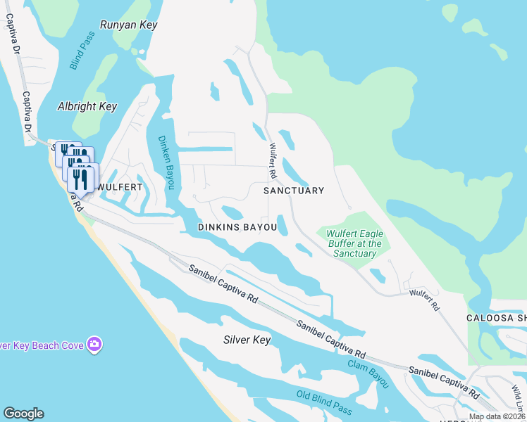 map of restaurants, bars, coffee shops, grocery stores, and more near 2453 Los Colony Road in Sanibel