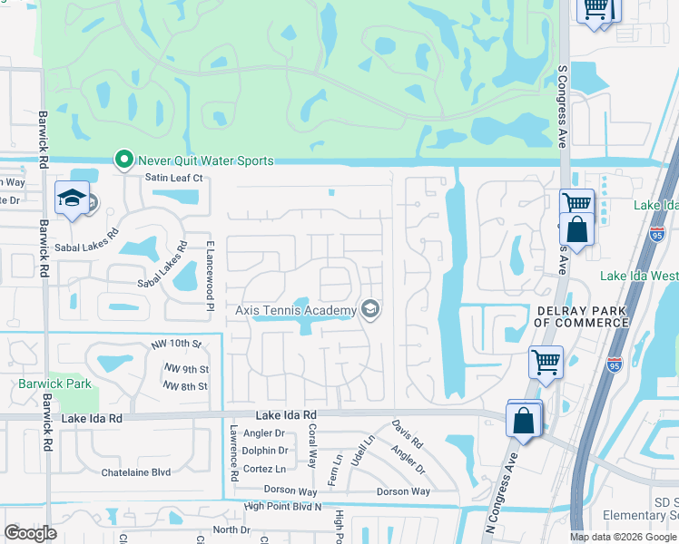 map of restaurants, bars, coffee shops, grocery stores, and more near 2540 Northwest 13th Court in Delray Beach