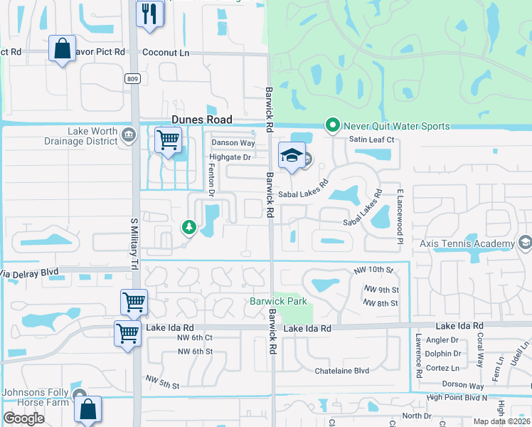 map of restaurants, bars, coffee shops, grocery stores, and more near 4532 North Barwick Ranch Circle in Delray Beach