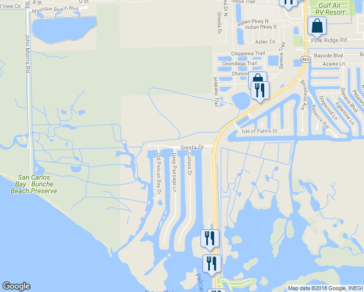 map of restaurants, bars, coffee shops, grocery stores, and more near 12140 Siesta Drive in Fort Myers Beach