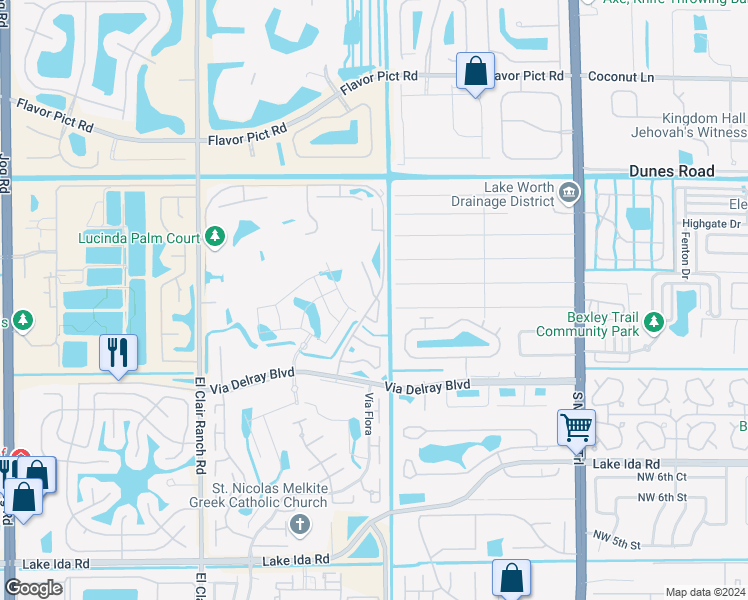 map of restaurants, bars, coffee shops, grocery stores, and more near 117 Date Palm Court in Delray Beach