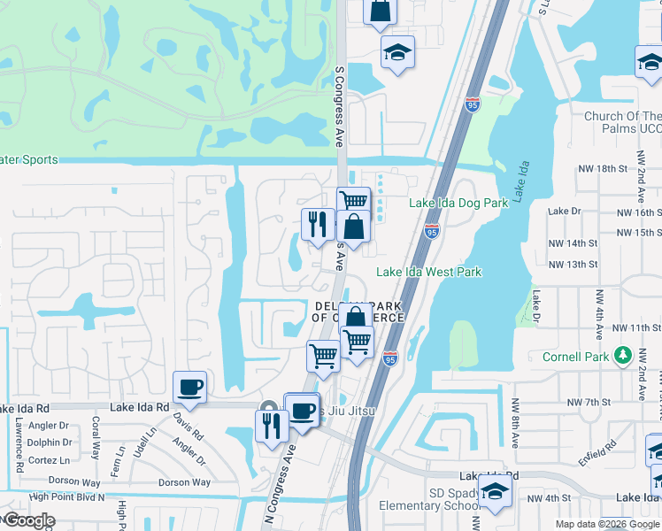 map of restaurants, bars, coffee shops, grocery stores, and more near 1360 Northwest 18th Avenue in Delray Beach