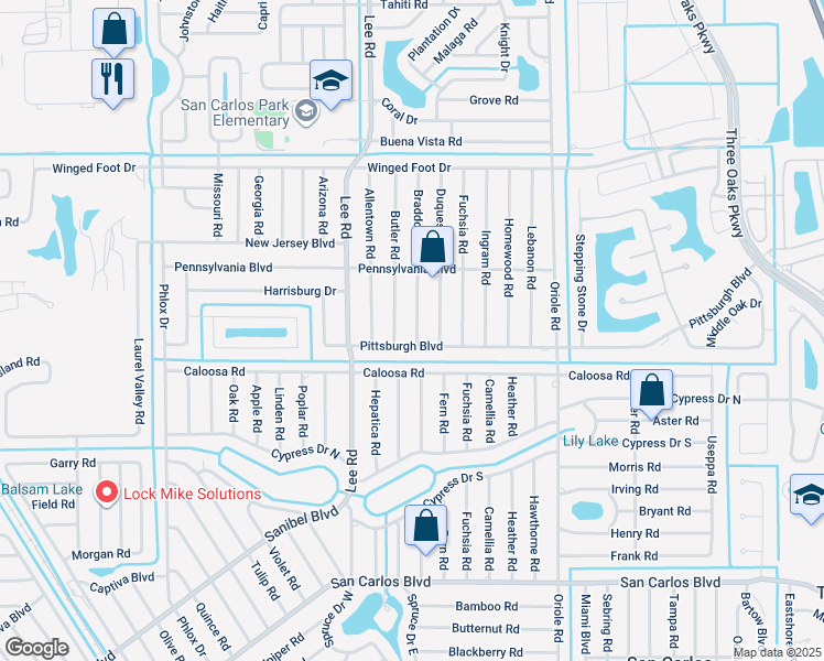 map of restaurants, bars, coffee shops, grocery stores, and more near 18011 South Tamiami Trail in Fort Myers