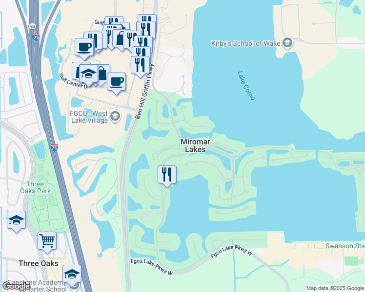 map of restaurants, bars, coffee shops, grocery stores, and more near 10301 Via Anacapri Court in Miromar Lakes