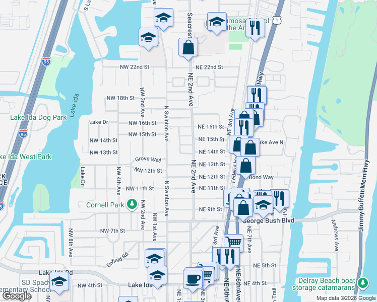 map of restaurants, bars, coffee shops, grocery stores, and more near 118 Heather Lane in Delray Beach