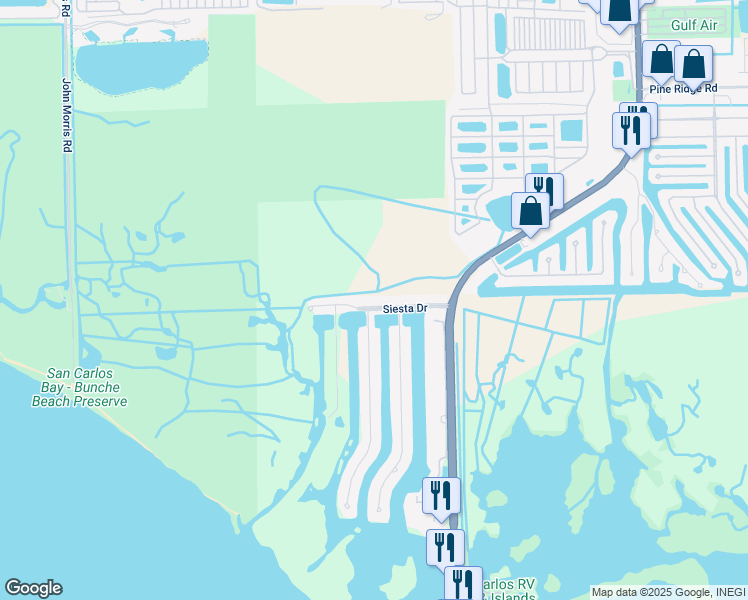 map of restaurants, bars, coffee shops, grocery stores, and more near 12140 Siesta Drive in Fort Myers Beach