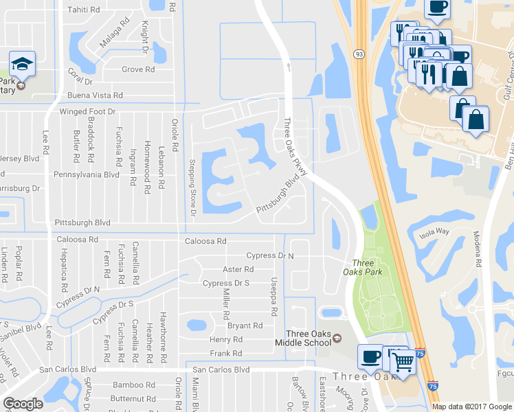 map of restaurants, bars, coffee shops, grocery stores, and more near 9201 Pittsburgh Boulevard in Fort Myers