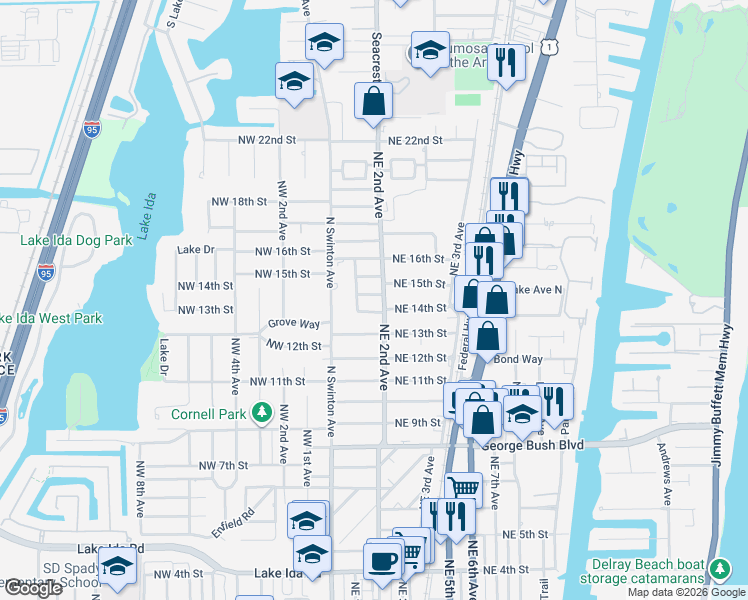 map of restaurants, bars, coffee shops, grocery stores, and more near 118 Heather Lane in Delray Beach