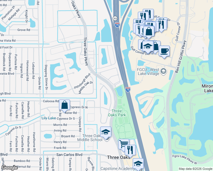 map of restaurants, bars, coffee shops, grocery stores, and more near 17811 Bermuda Dunes Drive in Fort Myers