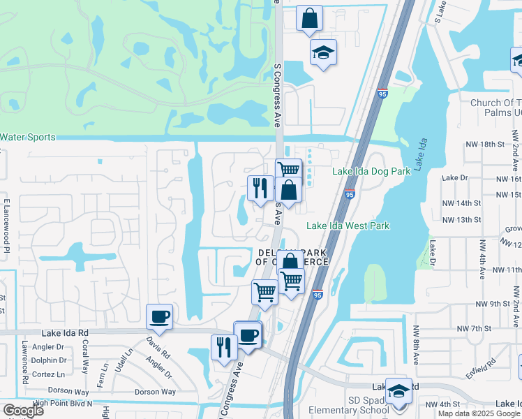 map of restaurants, bars, coffee shops, grocery stores, and more near 1360 Northwest 18th Avenue in Delray Beach
