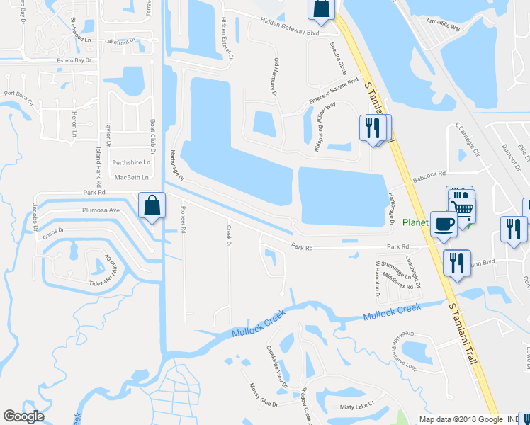 map of restaurants, bars, coffee shops, grocery stores, and more near 5430 Harborage Drive in Fort Myers