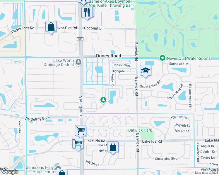map of restaurants, bars, coffee shops, grocery stores, and more near 1487 Bexley Park Drive in Delray Beach