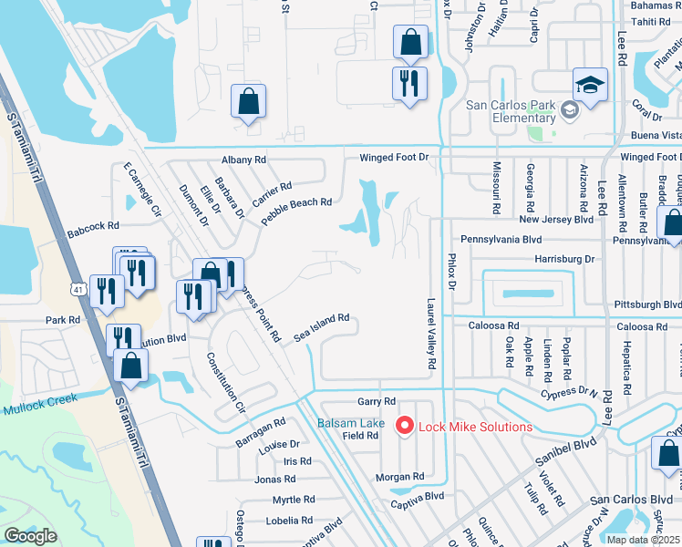 map of restaurants, bars, coffee shops, grocery stores, and more near 7386 Golf Villa Drive in Fort Myers
