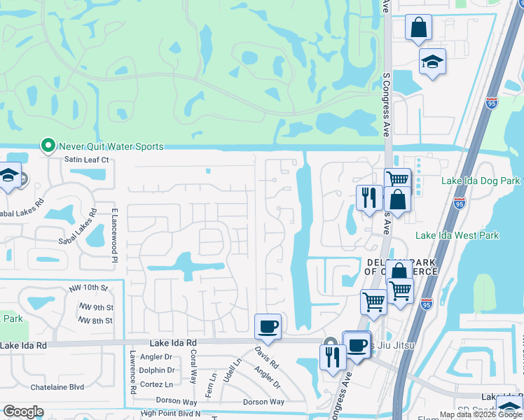 map of restaurants, bars, coffee shops, grocery stores, and more near 1550 Northwest 22nd Avenue in Delray Beach