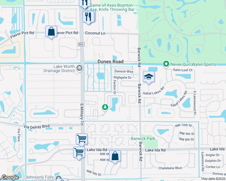 map of restaurants, bars, coffee shops, grocery stores, and more near 1522 Fenton Drive in Delray Beach