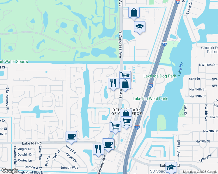 map of restaurants, bars, coffee shops, grocery stores, and more near 1551 Northwest 18th Avenue in Delray Beach