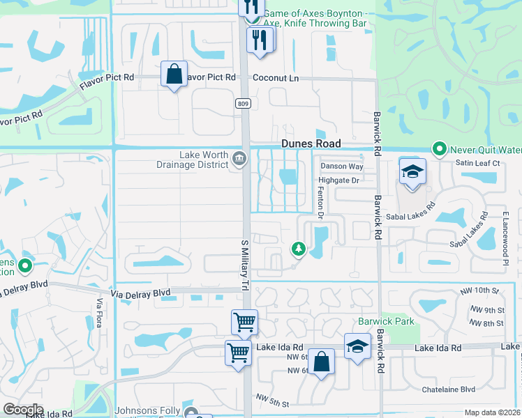 map of restaurants, bars, coffee shops, grocery stores, and more near 4858 South Classical Boulevard in Delray Beach