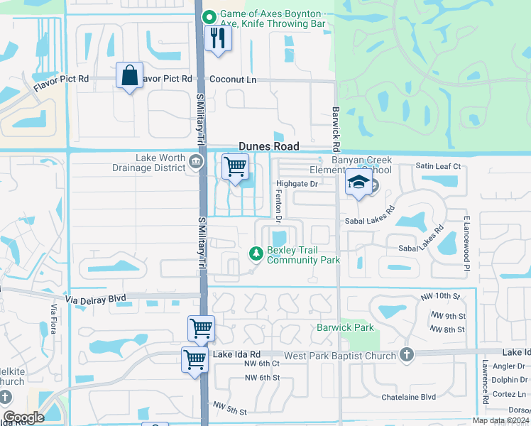 map of restaurants, bars, coffee shops, grocery stores, and more near 4750 South Classical Boulevard in Delray Beach