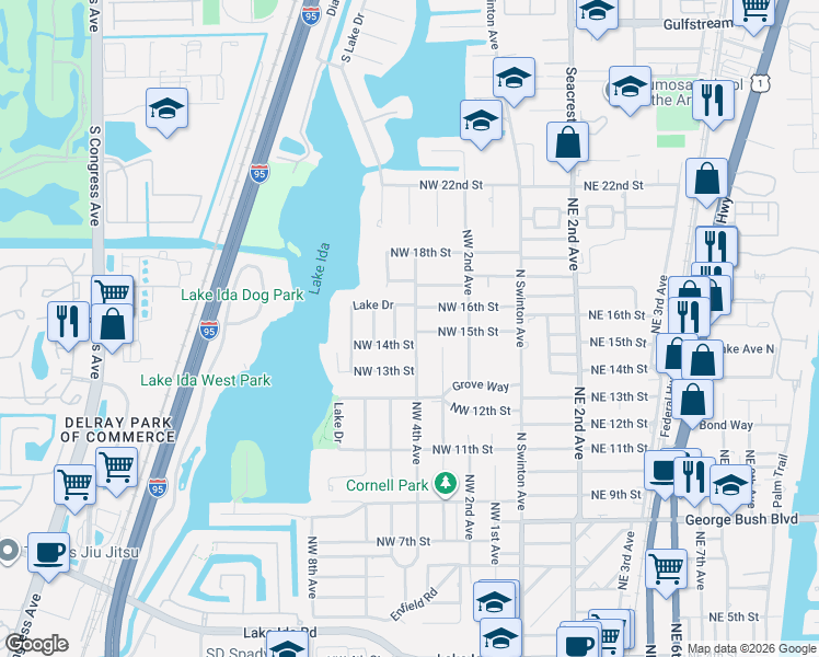 map of restaurants, bars, coffee shops, grocery stores, and more near 1508 Northwest 4th Avenue in Delray Beach