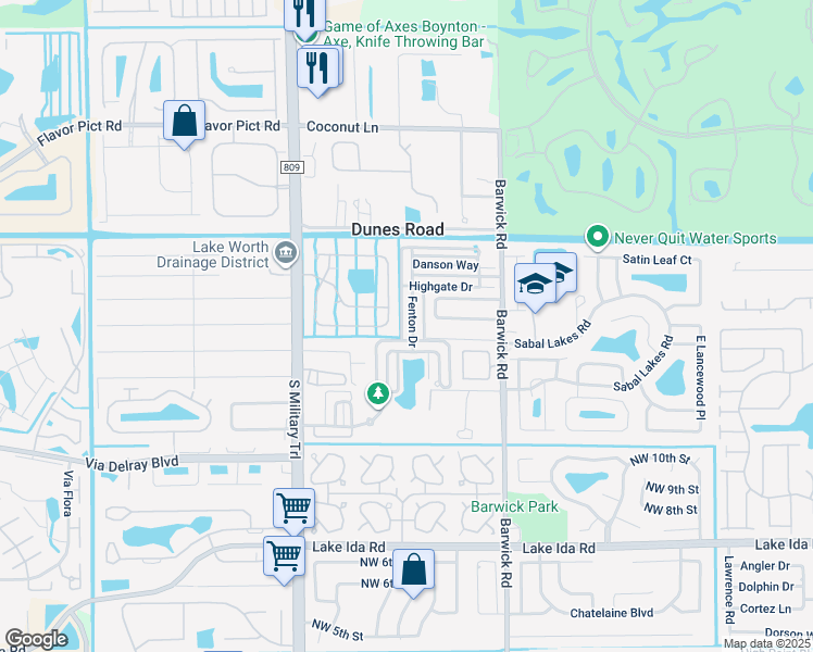 map of restaurants, bars, coffee shops, grocery stores, and more near 1514 Fenton Drive in Delray Beach