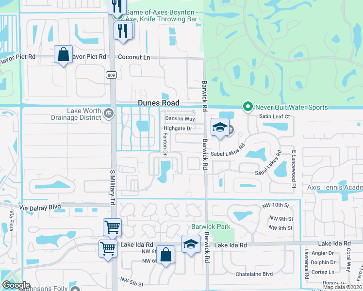 map of restaurants, bars, coffee shops, grocery stores, and more near 4630 Sunrise Boulevard in Delray Beach