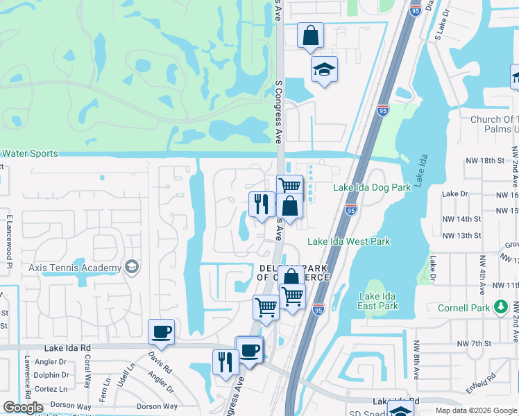 map of restaurants, bars, coffee shops, grocery stores, and more near 1551 Northwest 18th Avenue in Delray Beach