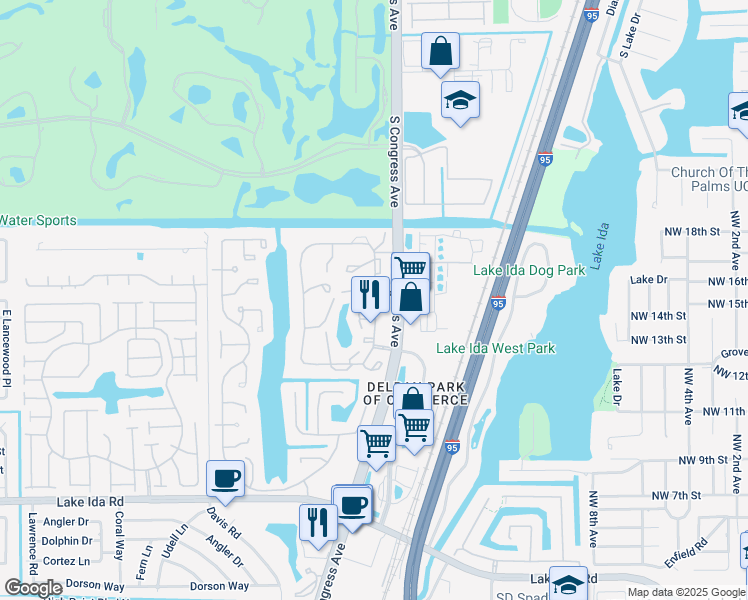 map of restaurants, bars, coffee shops, grocery stores, and more near 1551 Northwest 18th Avenue in Delray Beach