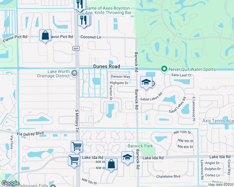 map of restaurants, bars, coffee shops, grocery stores, and more near 4630 Sunrise Boulevard in Delray Beach