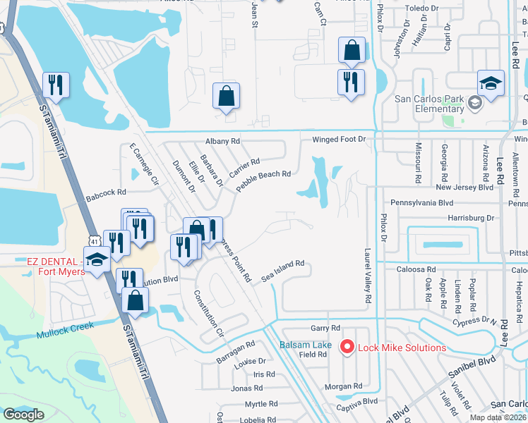 map of restaurants, bars, coffee shops, grocery stores, and more near 7376 Constitution Circle in Fort Myers