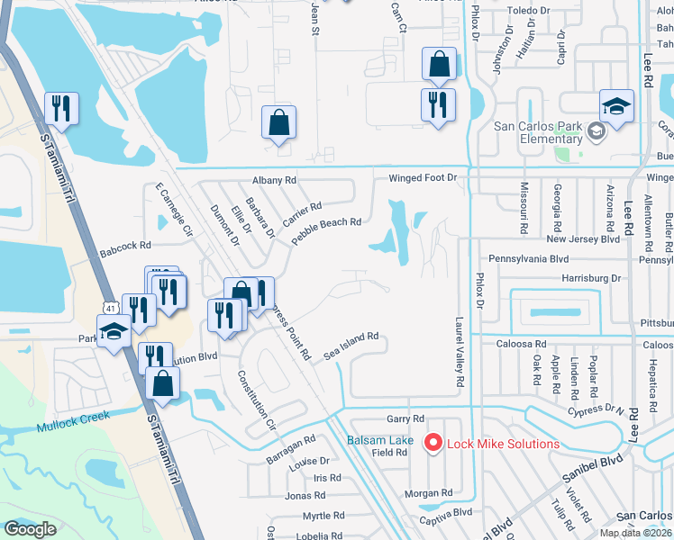 map of restaurants, bars, coffee shops, grocery stores, and more near 7376 Constitution Circle in Fort Myers