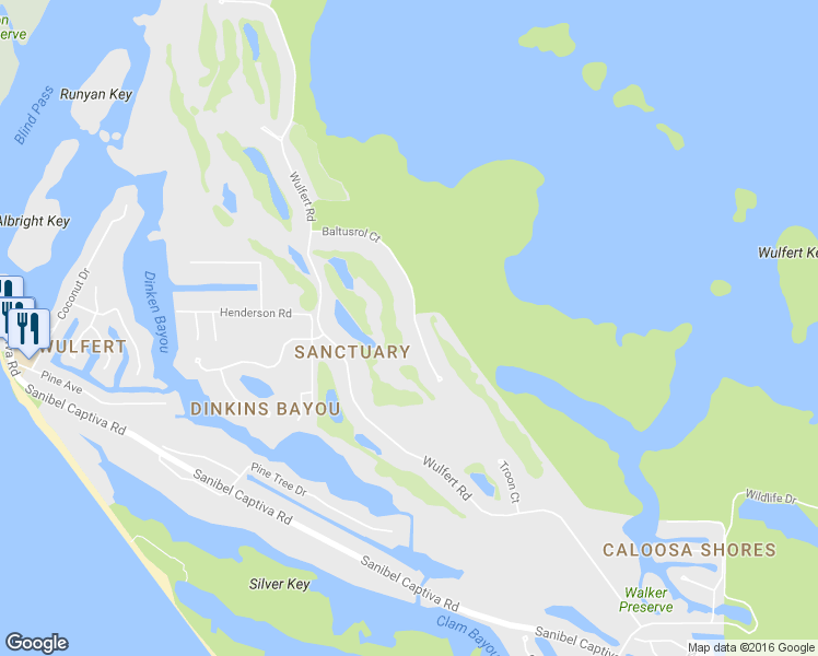 map of restaurants, bars, coffee shops, grocery stores, and more near 5645 Baltusrol Ct in Sanibel