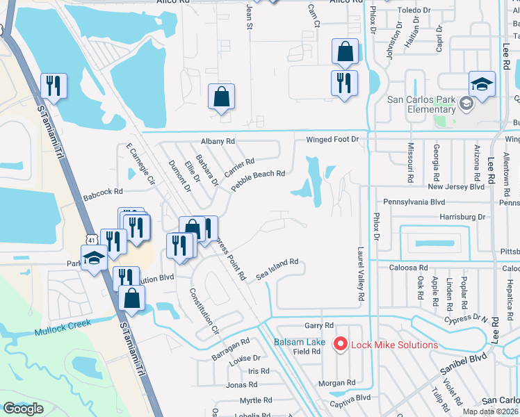 map of restaurants, bars, coffee shops, grocery stores, and more near 7376 Constitution Circle in Fort Myers