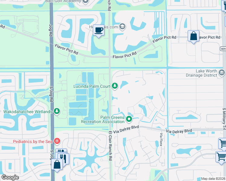 map of restaurants, bars, coffee shops, grocery stores, and more near 13222 Vía Vesta in Delray Beach