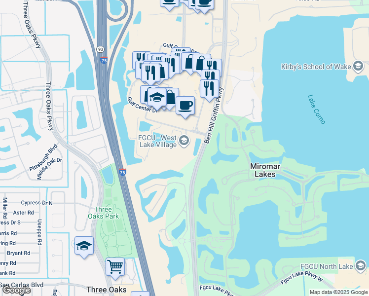 map of restaurants, bars, coffee shops, grocery stores, and more near 17110 College Club Loop in Fort Myers