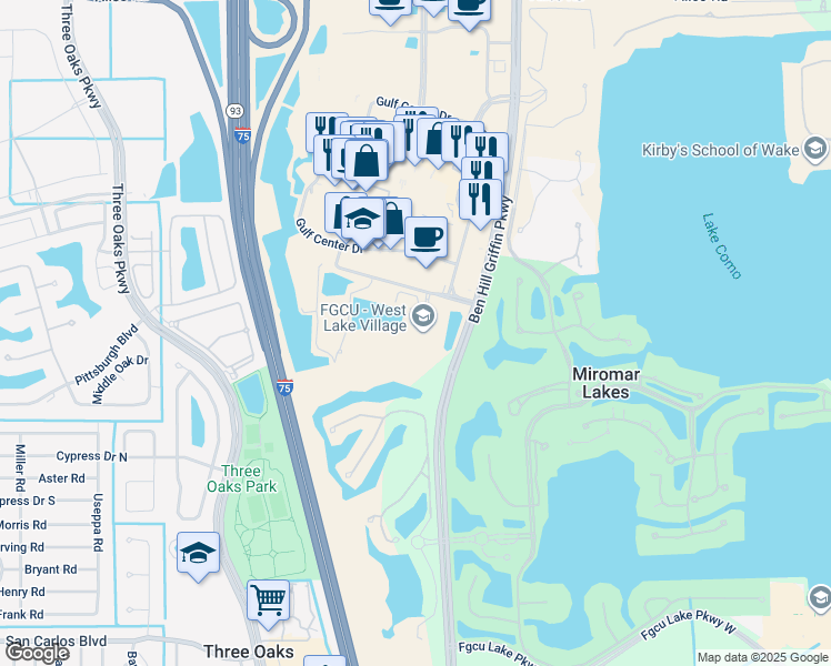 map of restaurants, bars, coffee shops, grocery stores, and more near 17110 College Club Loop in Fort Myers