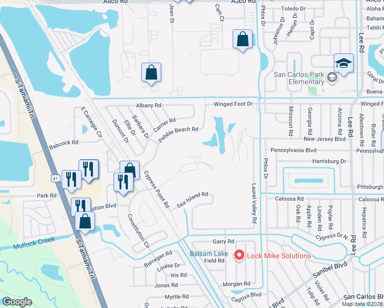 map of restaurants, bars, coffee shops, grocery stores, and more near 7376 Constitution Circle in Fort Myers