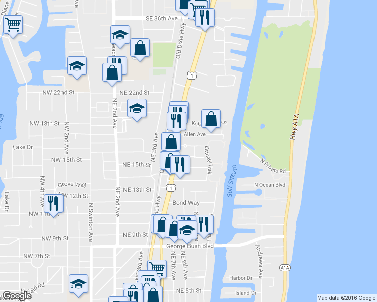 map of restaurants, bars, coffee shops, grocery stores, and more near 1617 Estuary Way in Delray Beach
