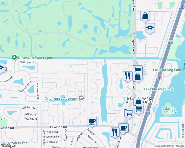 map of restaurants, bars, coffee shops, grocery stores, and more near 1625 Northwest 22nd Avenue in Delray Beach
