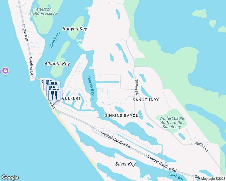 map of restaurants, bars, coffee shops, grocery stores, and more near 6087 Henderson Road in Sanibel