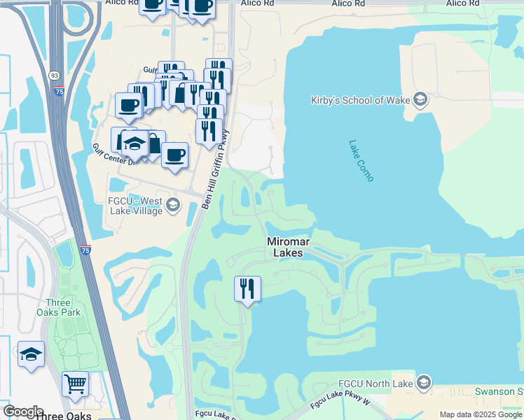 map of restaurants, bars, coffee shops, grocery stores, and more near 10540 Via Milano Drive in Miromar Lakes
