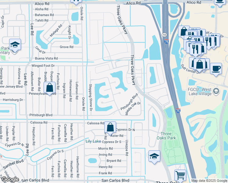 map of restaurants, bars, coffee shops, grocery stores, and more near 9210 Crystal View Court in Fort Myers