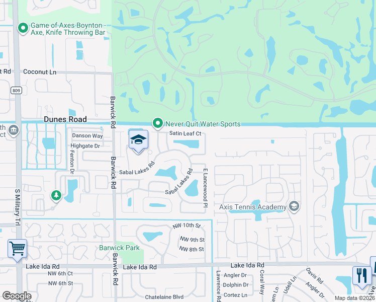 map of restaurants, bars, coffee shops, grocery stores, and more near 3758 Satin Leaf Court in Delray Beach