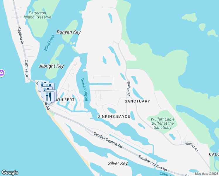 map of restaurants, bars, coffee shops, grocery stores, and more near 6129 Starling Way in Sanibel