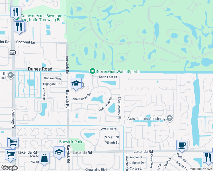 map of restaurants, bars, coffee shops, grocery stores, and more near 3864 Satin Leaf Court in Delray Beach