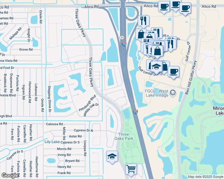 map of restaurants, bars, coffee shops, grocery stores, and more near 9537 Roundstone Circle in Fort Myers