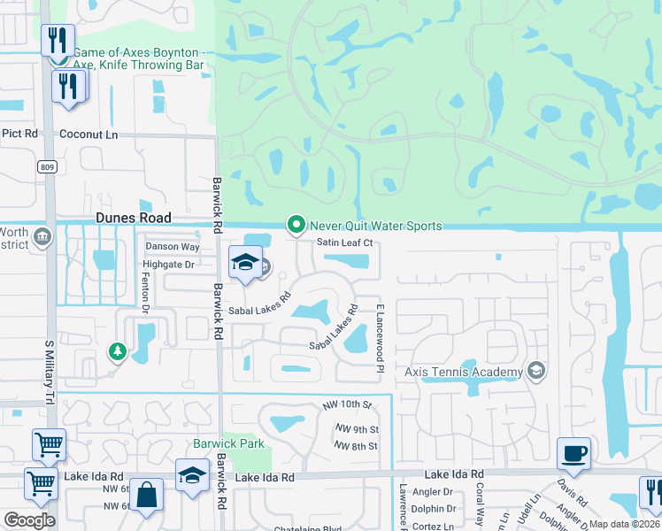map of restaurants, bars, coffee shops, grocery stores, and more near 3864 Satin Leaf Court in Delray Beach